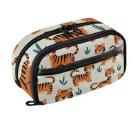 RPLIFE Cute Cartoon Tigers Pencil Case, Stationery Organizer with Clear PVC Pocket, Pencil Case for Colored Pencils