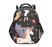 RPLIFE Cute Cartoon Unicorns Stars Black Kids School Backpack for Boys Girls Custom Name Elementary Backpack Ages 6-12, Cute Cartoon Unicorns Stars Black, 15 inches, Traditional Backpacks