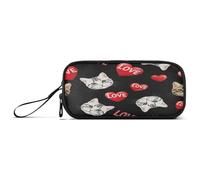 RPLIFE Cute Cat Hearts Black Pencil Cases, Pencil Bag Large, Classic Pocket Pencil Case