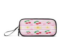 RPLIFE Cute Cherries Daisies Pink Stripes Pencil Case Pack, Elastic Pencil Pouch, Pencil Pouch College