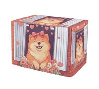 RPLIFE Cute Chow Dog with Bow Dog Crate Covers Roll-up Side Panels, Cage Cover for Indoor Pets, X-Large