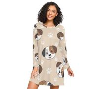RPLIFE Cute Dog Brown Black White Paws Nightgowns for Women, Soft Homewear Dress, Long Sleeve Night Shirts for Woman, Cute Dog Brown Black White Paws, 3XL