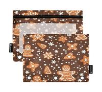 RPLIFE Cute Gingerbread Cookies Brown 2 Pack 3 Hole Punch Zipper Pouch for Kids School, Big Clear Pencil Pouch for Boys Girls, 9.8″ × 7″
