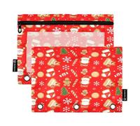 RPLIFE Cute Gingerbread Cookies Red Zippered Pocket Pouch with Clear Window, 2Pack Boys Zippered Pencil Pouch Kids School Supplies, 9.8″ × 7″ (One Size x 2)