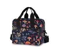 RPLIFE Cute Hand Drawn Forest with Mushrooms on Dark Blue Fabric Insulated Lunch Box Bag Lunch Bag Cooler Insulated, Ladies Large Lunch Bags for Work, 11.4×7.1× 9.5 Inches School Lunch Bags for Girls