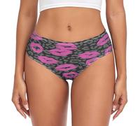 RPLIFE Cute Hens Women Panties, Breathable Brief, Women Comfort Panties, Bamboo Briefs for Women, Pink Lip Print on Leopard, M