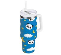 RPLIFE Cute Panda Blue 40oz Tumbler with Handle, Stainless Steel Coffee Mug, Insulated Coffee Mug with Lid