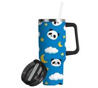 RPLIFE Cute Panda Blue Tumbler with Lid and Straw 40 Oz, Insulated Stainless Steel Coffee Cup for Men Women Travel