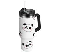 RPLIFE Cute Panda White Tumbler with Handle, Stainless Steel 40 Oz Insulated Cup with Lid and Straw for Women Men Travel
