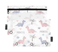 RPLIFE Cute Pastel Dinosaurs Crowns 2 Pack Three Hole Binder Pouch for Kids School, Clear 3 Ring Binder Pouch for Boys Girls, 9.8″ × 7″