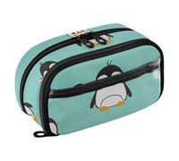 RPLIFE Cute Penguin Green Kids Pencil Case With Clear PVC Pocket Large Capacity Multi Compartment Pencil Pouch for School Supplies