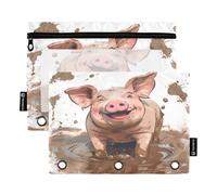 RPLIFE Cute Piggy Mud Pig 2Pack Large Zippered Pencil Pouch for Kids School, Pencil Pouch Clear Front for Boys Girls, 9.8 In × 7″ In (One Size x 2)