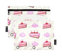 RPLIFE Cute Pink Cake Beige 2 Pack Pen Pencil Pouch for Kids School, Clear Front Zipper Pencil Pouch for Boys Girls, 9.8″ × 7″
