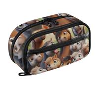 RPLIFE Cute Ponies Field Green Pencil Case for School Large Capacity Organizer,Double Zipper Stationery Organizer with Clear PVC Pocket