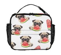 RPLIFE Cute Pug Dog Watermelon Slice 11.2 x 3.5 x 9.8 in Cooler Bag, Insulated Portable Cooler Box for Men Women Travel Work Picnic