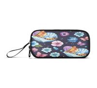 RPLIFE Cute Tiger Flowers Blue Pencil and Pen Pouch, Large Pencil Case, Nylon Pencil Case