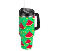 RPLIFE Cute Watermelon Slice Green Tumbler with Handle 40 Oz Cups with Lids and Straws, Stainless Steel Tumblers for Women Men Travel