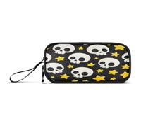 RPLIFE Cute White Skulls Yellow Stars Pencil Bags, Pencil Pouch with Handle, Big Pencil Pouch