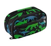 RPLIFE Dinosaurs Green Blue Black Kids Pencil Case With Clear PVC Pocket Large Capacity Double Zipper Pencil Pouch for School Supplies