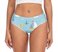 RPLIFE Disappearing Cat Faces Women's Brief Underwear, Breathable Underwear Women, Spandex Underwear Women Briefs, Cartoon Boats, M
