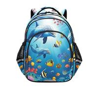 RPLIFE Dolphins Fish Backpack for Boys Girls Blue 38cm, Cute dolphins blue fish, M, Traditional Backpacks