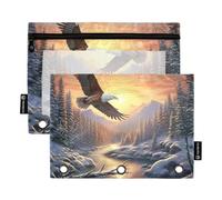RPLIFE Eagle Snowy Landscape 2Pack 3 Hole Punch Pencil Holder for Kids School, Clear View Fabric Zipper Pouch for Boys Girls, 9.8 In × 7″ In (One Size x 2)