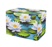 RPLIFE Elegant White Lotus Flowers Pet Crate Cover with Roll-up Sides, UV-Resistant Foldable Crate Cover for Travel, Medium