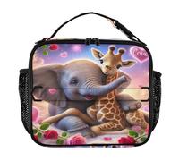 RPLIFE Elephant Giraffe Love Cute Lunch Cooler Bag, 11.2 x 3.5 x 9.8 in Portable Lunch Bag with Shoulder Strap for School Office Picnic Beach