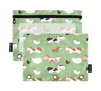 RPLIFE Farm Animals Cows Green Three Hole Zipper Pouch with Clear Window, 2Pack Crayon Pouch Kids Kids School Supplies, 9.8″ × 7″ (One Size x 2)