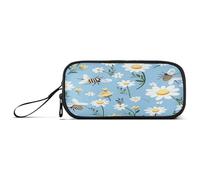 RPLIFE Flag State Texas Basic Pencil Bag, Large Pencil Case, School Supplies Pouch, Bee with daisies flowers, One size, Artistic Style