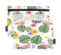 RPLIFE Flamingos Palm Leaves 2Pack Large Storage Pouches for Kids School, Clear Poly Zipper Pouch for Boys Girls, 9.8 In × 7″ In (One Size x 2)