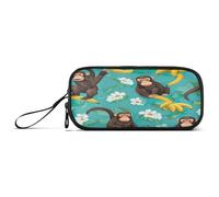 RPLIFE Funny Monkey Bananas Turquoise Pencil Case Pack, Cloth Pencil Pouch, School Pencil Bag