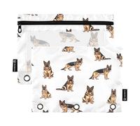 RPLIFE German Shepherd White Large Binder Bag with Clear Window, 2Pack Boys Pencils Pouch Kids School Supplies, 9.8″ × 7″ (One Size x 2)