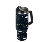 RPLIFE Gold Moons Stars Black Tumbler with Lid and Straw 30 Oz, Stainless Steel Insulated Water Bottle with Straw for Men Women Travel