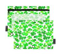 RPLIFE Green Clover Leaves 2 Pack Binder Pencil Pouch for Kids School, Clear Storage Pocket for Boys Girls, 9.8″ × 7″