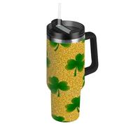 RPLIFE Green Shamrocks Gold Tumbler with Lid and Straw 30 Oz, Stainless Steel Insulated Tumblers for Men Women Travel