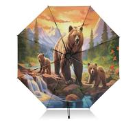 RPLIFE Grizzly Bears Landscape Umbrella, Lightweight Durable Automatic Umbrella for Women, Travel Umbrellas for Rain and Sun