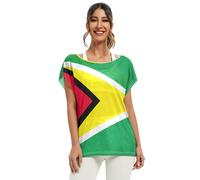 RPLIFE Guinea Flag National Guinean Short Sleeve Blouse Off Shoulder, S-XXL Women Blouses Elegant Casual, Guyana Flag, Medium