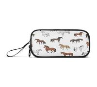 RPLIFE Horses White Pen Pouch, Divided Pencil Case, School Pencil Case for Boys