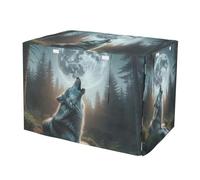 RPLIFE Howling Wolf Moon Dog Crate Covers S-XL Wind-Resistant Pet Cage Cover with Mesh Windows, Reduces Barking, Small
