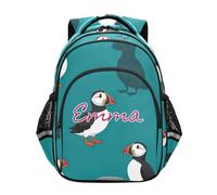 RPLIFE Kids Backpack for Girls Boys with Personalized Name, Cartoon Puffins Teal Backpack Elementary School, Cartoon Puffins Teal 1, 17 Inch, Traditional Backpacks