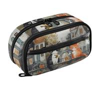 RPLIFE Large Capacity Pencil Case, Cute Cats Sitting on Bridge Pencil Bag with Clear PVC Pocket, Pencil Case for Colored Pencils