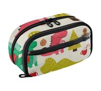 RPLIFE Large Capacity Pencil Case, Cute Christmas Dinosaurs Pencil Bag with Clear PVC Pocket, Cute Pencil Bag for Kids