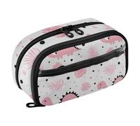 RPLIFE Large Capacity Pencil Case, Cute Pink Dinosaurs White Pencil Bag with Clear PVC Pocket, Pencil Pouch Back to School