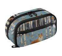 RPLIFE Large Capacity Pencil Case for Girls Red Fox Fall Trees Pencil Bag,Double Zipper Stationery Organizer with Clear PVC Pocket