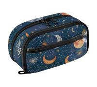 RPLIFE Large Capacity Pencil Case for Girls Stars Moons Planets Blue Organizer,Double Zipper Stationery Organizer with Clear PVC Pocket