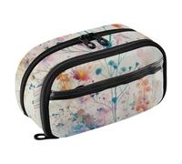 RPLIFE Large Capacity Pencil Case for Girls Watercolor Floral Wildflowers Pencil Bag,Multi Compartment Stationery Organizer with Clear PVC Pocket