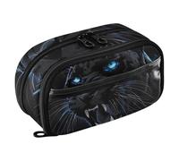 RPLIFE Large Capacity Pencil Case for School Black Angry Panther Organizer,Double Zipper Stationery Organizer with Clear PVC Pocket