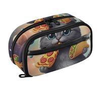 RPLIFE Large Capacity Pencil Case for Students Cute Cat Pizza Taco Pencil Pouch,Multi Compartment Stationery Organizer with Clear PVC Pocket