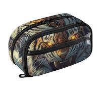 RPLIFE Large Capacity Pencil Case for Teen Girls Cool Tiger Stationery Organizer,Multi Compartment Stationery Organizer with Clear PVC Pocket